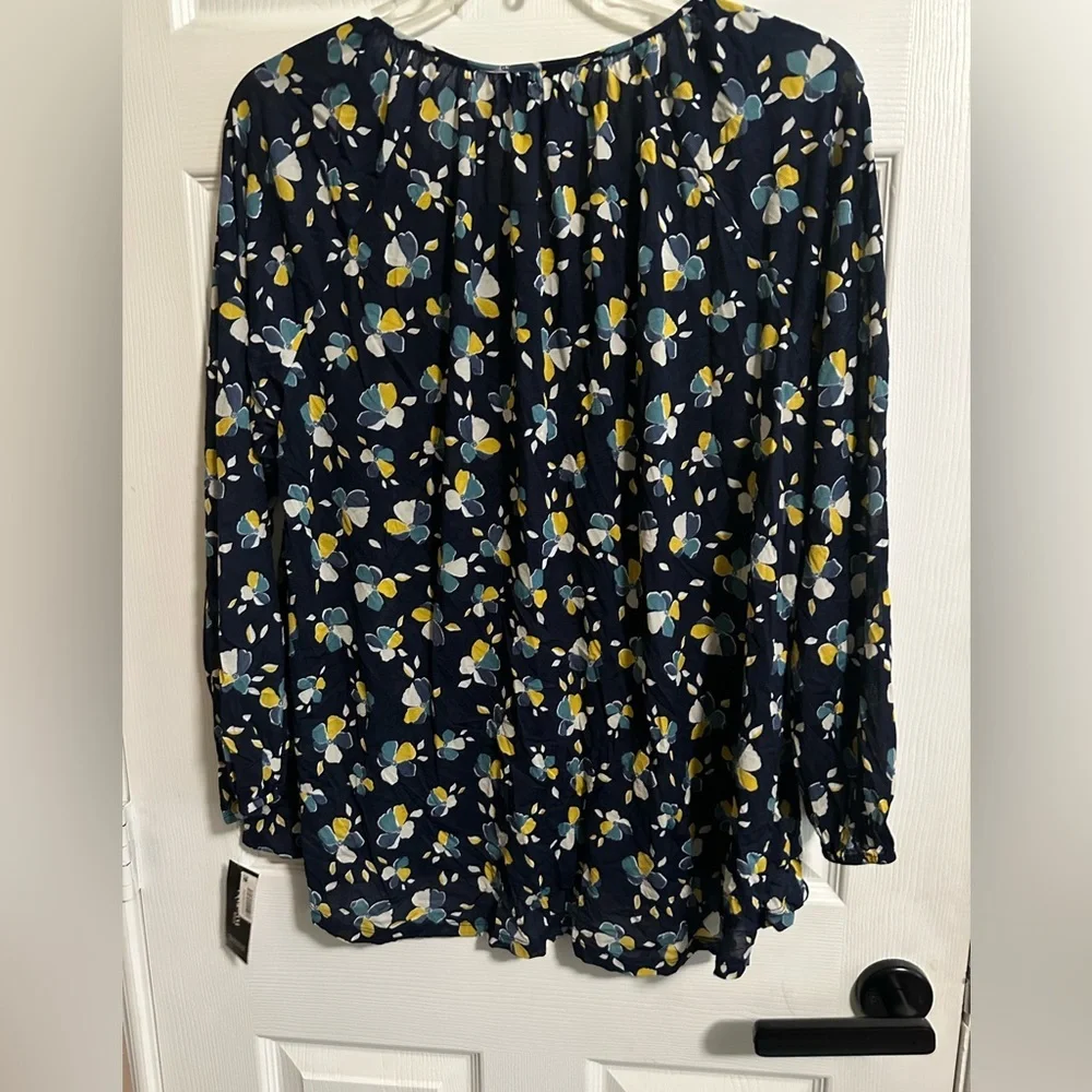 Style & Co Womens Top 2X Long Elastic Sleeves Pullover Sheer Blue Floral NWT - Picture 4 of 4